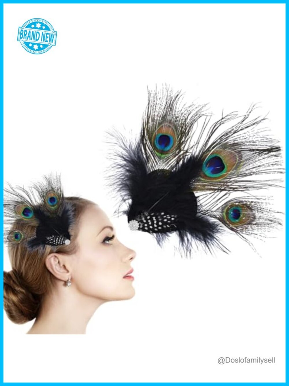 Peacock Feather Hair Clip Black Fascinator Halloween Cosplay 1920s Flapper